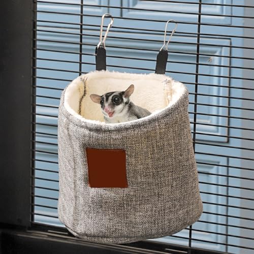 Sugar Glider Hanging Sleeping Pouch, Warm Soft Bed for Small Pets | Double layer thick construction, machine washable fabric,enclosed privacy nest, resting shelter for small pets - color: Grey