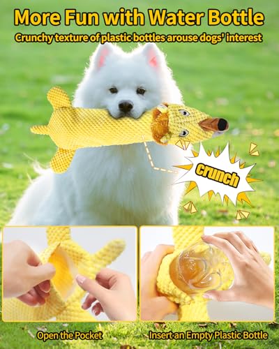 Dog Toys, Squeaky Plush No Stuffing Crinkle Dog Toy for Small Medium Large Dogs, Interactive Puppy Teething Water Bottle Dog Chew Toy (3 Pack) - style: Lion, Elephant, Fox