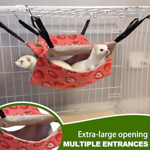 kathson 4 PCS Ferret Hammock Set,Washable Guinea Pig Hideout Bed,Soft Hamster Toys Hanging Tunnel Mats, Small Pets Cage Accessories for Rat, Sugar Glider, Squirrel(Pink) - color: Pink