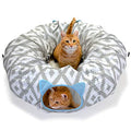 Kitty City Large Cat Tunnel Bed, 2-in-1 Zip-Together Cat Play Tunnel & Plush Nap Bed, Pop-Up Indoor Cat Toy with Hanging Toys, Collapsible Design - White - color: White