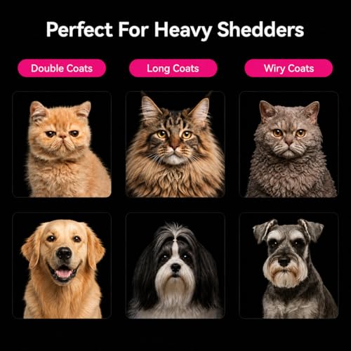 aumuca Dog & Cat Deshedding Brush – Pet Grooming Brush & Undercoat Rake for Long or Short Hair – Dematting Comb for Dogs, Cats, Matted Fur, Kitten, Puppy, Rabbit, Horse - color: Pink
