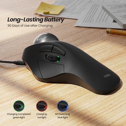 Nulea M505A Wireless Trackball Mouse Ergonomic 44mm Index Finger Control | Rechargeable rollerball mouse with 5 DPI levels,Bluetooth connection,smooth tracking,compatible with PC Mac Windows-Black - color: D-Black