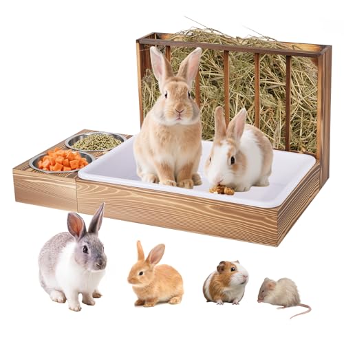 3 in 1 Rabbit Hay Feeder with Litter Box and 2 Bowls | Bunny Feeder Guinea Pig Hay Rack Holder & Litter Box, For Chinchilla Hamsters Guinea Pig Rabbit Bunny Small Animals
