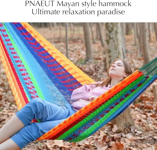 Family Handwoven Rope Mayan Hammock, 600 lbs Capacity, Extra Large | 2 Person, Portable Carrying Bag, Easy-Used Tree Straps, Carabiners, Soft Fabric, Patio (Tropical, XX-Large) - color: Tropical, size: XX-Large