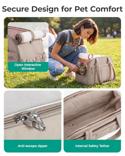 BAGSMART Dog Purse Carrier for Small Dogs Up to 13lbs Puppy Travel Tote Bag | Quilted Puffy Soft Sided Pet Handbag with Pockets, Collapsible Lightweight Portable with Safety Tether & Mat, Coffee brown - color: Coffee Brown