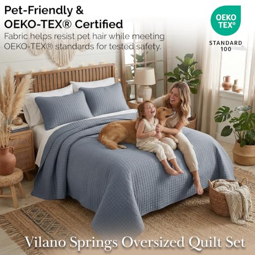Southshore Fine Living, Inc. Queen Quilt Set, Full Size Bedspread with 2 Matching Pillow Shams, Soft Microfiber Lightweight Quilts, Queen Size Coverlet, Vacation Rental Quilts, Slate Blue Quilt - color: 08 - Slate Blue, size: Full / Queen