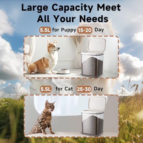 Dog Food Storage Container 5 lbs Airtight Pet Food Storage Containers with Lids, Cat Food Container, BPA Free, Rice Container, Flour Dispenser(6 lbs), white | Airtight pop-lock lid helps protect dry pet food from moisture; clear BPA-free body is easy to m