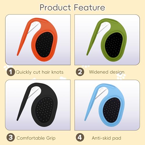 4Pcs Cat Dematting Comb Set - Safe Hidden Blade Pet Knot Remover for Matted Fur, No Scratch Grooming Detangling Tool for Dogs & Cats, Non-Slip Handle - size: Knotting Cut Combs