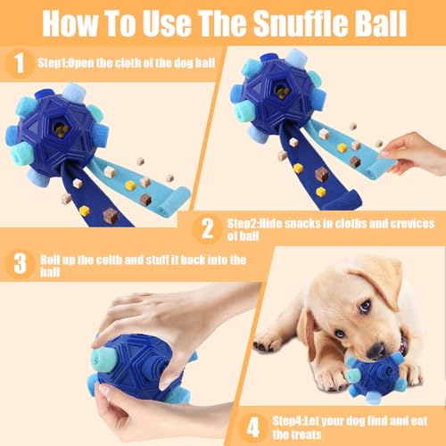 Dog Snuffle Ball-Interactive Puzzle Dog Toys Encourage Natural Foraging Skills Slow Feeder for Training and Stress Relief, Cloth Strip Hiding Food Treat Dispenser Dog Toy - color: All Blue