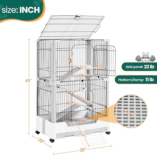 Yaheetech Rolling Small Animal Cage 4 Level Pet Cage with Open Top&Pull-Out Tray for Rabbits, Guinea Pigs, Ferrets and Chinchillas - size: 30.0"L x 20.0"W x 45.0"H