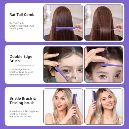 Curl Defining Brush, Curly Hair Brush, Slick Back Hair Brush | For Combing and Shaping Curls in All Hairstyles to Reduce Pulling (Purple) - color: Purple