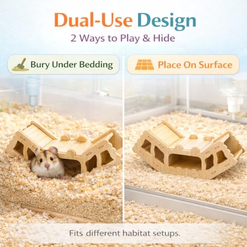 Wooden Hamster Tunnel Toy – Natural Chewable Hideout for Syrian, Dwarf Hamsters and Small Pets, Cage Decor and Play Accessory