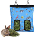 Rabbit Hay Feeder Bag Hanging Hay Rack (Pattern Blue, 2 Windows) | Guinea Pigs Manger Holder Dispenser Small Animal Feeder Storage Pouch for Bunny Chinchilla Hamster - color: Pattern Blue