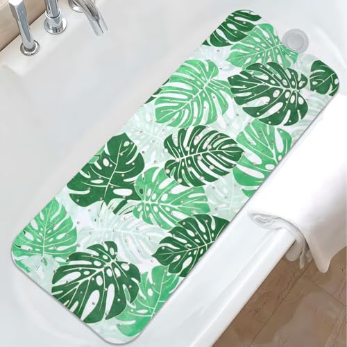 Tropical Leaves Bathtub Mat Non Slip, Boho Bath Tub Mat Baby Bath Mats for Bathroom Anti Slip Shower Mats for Inside Shower, Green Plants Bathmat with Suction and Drain Holes Machine Washable, 40″x16″ - color: D01, size: 40" x 16" (Rectangular)