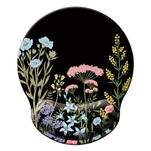 Mouse Pad with Wrist Support, Ergonomic Mouse Pad with Memory Foam Wrist Rest Cushion, Non-Slip Rubber Base Gaming Mice Pad for Home Office Computer Laptop, Flowers Black - color: M27-Flowers