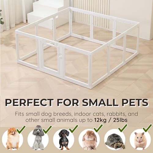Clear Acrylic Dog Playpen – Escape-Proof Pet Pen, Whelping, Rabbit Hutch, Hamster Cage & Dog Pen – Washable, Tool-Free Assembly, Secure Door – Indoor Puppy Enclosure - Fuskee (White, 59 x 59, 12) - size: 59 x 59