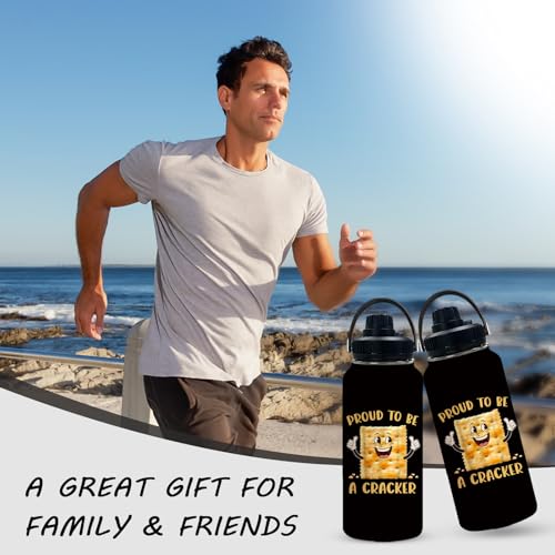 Snack 32oz Water Bottle, with Handle & Lid Bottle, Insulated Cup | 32oz Stainless Steel Sport Tumbler, Leak-proof Coffee Mug, Thanksgiving Christmas Birthday Gift for Funny Snack Lovers - color: Cracker