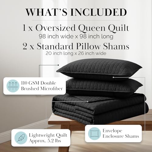 Southshore Fine Living, Inc. Quilts Queen Size Sets, Full Quilt Bedding Set, Pet Hair Resistant Bedding Coverlet Queen Size, Full Size Quilt, Microfiber Bedspread with 2 Pillow Shams, Black Quilts - color: 09 - Black, size: Full / Queen