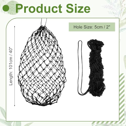Slow Feeder Hay Net, 40" Length 2" Holes Strong Load-Bearing, Nylon Slow Feed Bag Hay Feeder, (Black, 1 Pcs), Intended for Horses/Goats/Trailer/Stall - color: Black