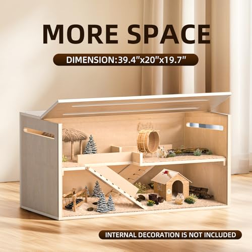 Hamster Cage Chewproof, 40" Wooden Guinea Pig Cage for Small Animals, Large Hamster Habitat, Openable Top with Easy View Acrylic Panels for Hamster, Rabbit, Guinea Pig, Hedgehog(40" L x 20" W x 20" H) - size: 40.0"L x 20.0"W x 20.0"H
