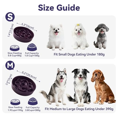 Ceramic Slow Feeder Dog Bowl, 1.8 Cups Anti -Slip Slow Feeding Bowl to Slow Down Eating, 8.2 Inch Dog Food Dish for Medium to Large Breeds, Grey - color: Grey, size: Medium