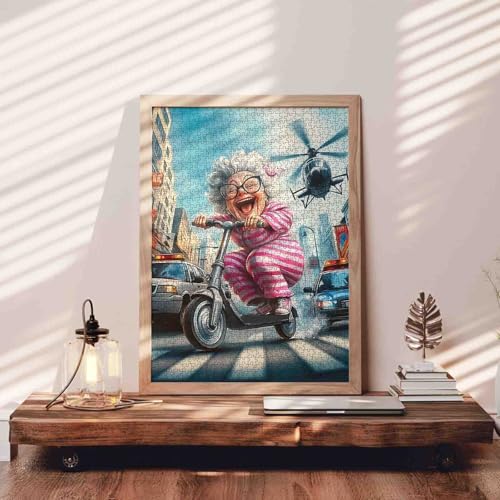 Crazy Old Woman 1000 Piece Jigsaw Puzzles for Adults Laughing Ladies Painting Jigsaw Puzzle Planes and Cars 1000 Pieces Puzzles 20''x27”inch DIY Craft Puzzle Art Home Wall Decor Family Challengings - color: Artwork-21