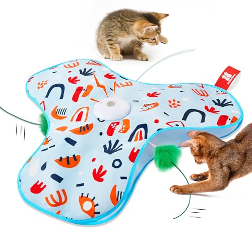 Potaroma Hide and Seek Interactive Cat Toys | Moving Concealed Wand Feather, Automatic Chargeable Indoor Kitten Exercise Kicker, Mouse Squeaky, Floral Cover - color: Floral Cover
