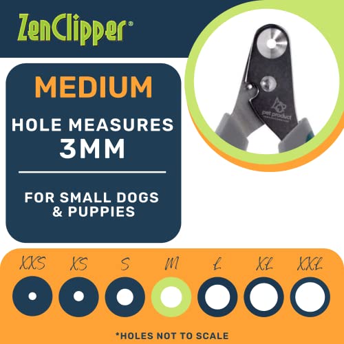 Zen Clipper Dog Nail Clippers - Conical Blade, No Overcut - Easy-to-use Dog Nail Trimmer for Stress Free Home Grooming – Sharp Conical Blade Makes a Clean, Splinter-Free Cut (3mm Hole) - size: Medium - 3mm hole