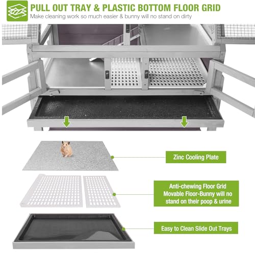 GUTINNEEN Guinea Pig Cage with Anti Chewing Sturdy Plastic Floor and Cool Zinc Plate, Indoor Rabbit Hutch with Hideout and Wheels, Elevated Legs Bunny and Hamster Cage 36.6" L - color: Grey-On Wheels