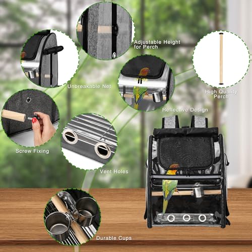 Bird Carrier Bag with Indestructible Stainless Steel Mesh, Bird Travel Cage with Stand, Easy to Clean Backpack for Parrot, Portable Bird Travel Bag, Grey - color: Grey