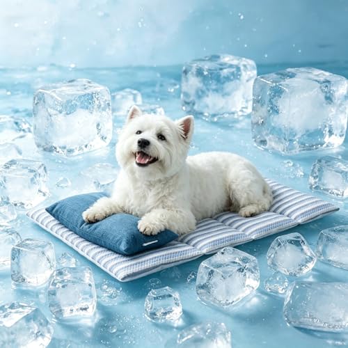 Dog Cooling Mat for Dogs, Cooling Bed for Dogs | 29”×18” Breathable Cooling Mat for Small Dogs, Q-Max 0.485 Portable Washable Pet Cooling Mat for Dog Bed with Pillow - size: Medium（28.4”×18.5”）