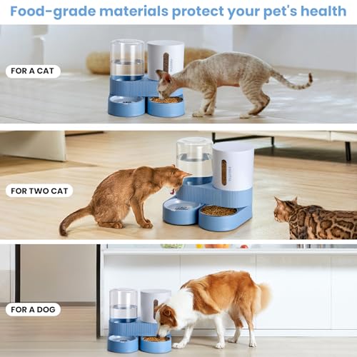 Automatic Cat Feeder Stainless Steel Water Dispenser Gravity Food Feeder and Waterer Set with Pet Food Bowl for Small Medium Kitten Puppy Pets Large Capacity(Blue) - color: Blue