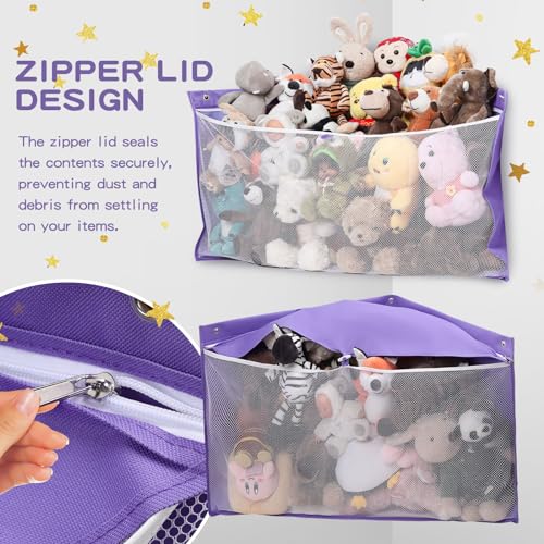 Large Corner Stuffed Animal Storage, Purple Wall Hammock Toy Net, Gift | Baby Plush Toy Holder, Hanging Display for Nursery, Space-saving Organizer for Kids' Bedroom - color: Purple, size: 1PCS