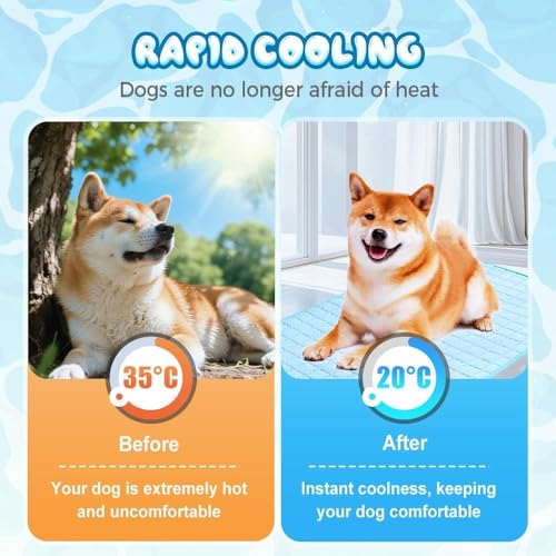 2025 New Dog Cooling Mat, Pet Cooling Mats, Summer Cool Pads Pet Mat Outdoor for Dogs & Cats, Pet Bed Mats Machine Washable (Blue, 70×55 cm | 28×22")