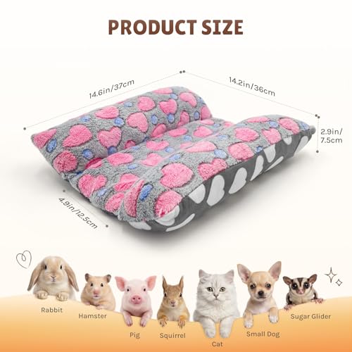 16.5 X 18in Removable and Washable Soft Rabbit Bed, Thickened and Softer Bunny Bed, Double-Sided Plush Rabbit Beds,Rabbits Concave Bed,Small Beds for Animals Indoor - color: Rose red-Star