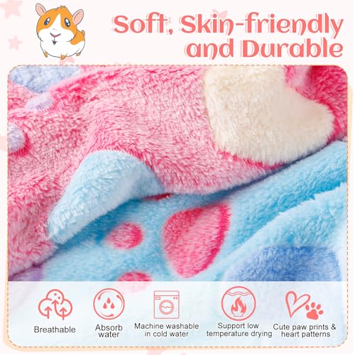 Guinea Pig Blanket, 4 Pack Warm Soft Coral Fleece Small Animal Blankets Washable Pet Cage Liners Sleep Mat Pad Cover for Rabbit Hamster Dog Cat Ferret Chinchilla Hedgehog Bedding, 24" x 16" - color: Pink + Sky Blue (4 Pack)