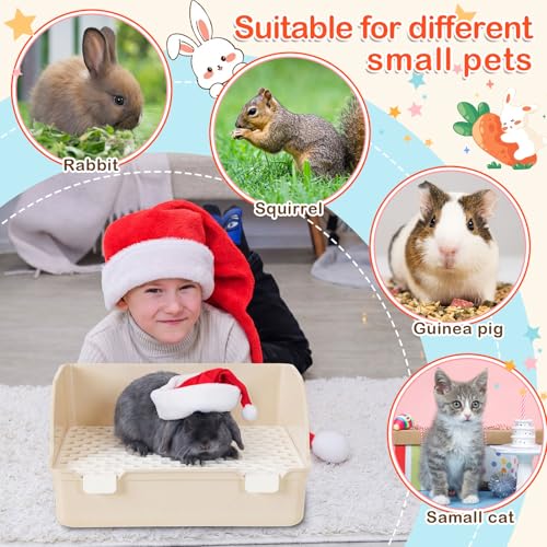 Reallnaive 15 Pcs Rabbit Starter Kit Small Rabbit Litter Box Girls Gift Animal Grooming Kit Bunny Toys Bowl Blankets with Cleaning Set for Guinea Pig Accessories(Beige) - color: Beige