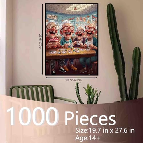 Laughing Old Man Jigsaw Puzzles for Adult 1000 Pieces Good Friends Playing Cards Puzzles Wall Decor Happy Grandpa’s Funny Puzzles,Jigsaw Puzzle About Friendship 20''x27”inch Family Game Challengings - color: Artwork-17