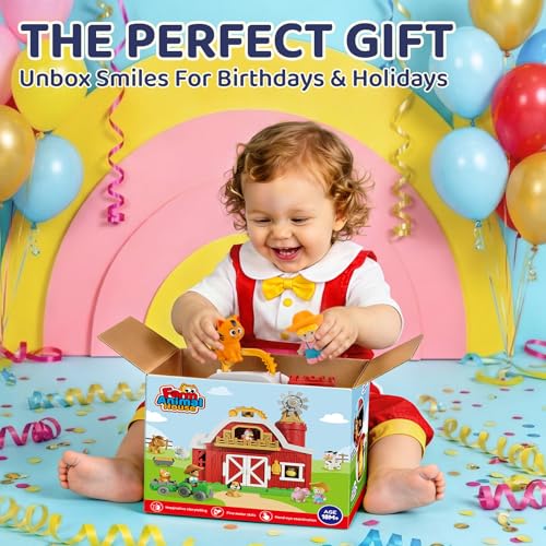 All-in-One Farm Barn Toy Set,Pretend Play Gift for Boys Girls 2 3 Years Old | Barn Toy Set with Farm Animal Figures for Toddlers,Tractor&Fence,Educational Montessori-style Play Sets with Light&Sounds