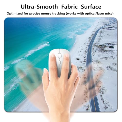 Turquoise Ocean White Sand Beach Mouse Pad, Coastal Highway Road Desk Mat | 9.5"x 7.9", Aerial View Nature Landscape, Cute Smooth & Anti-Slip Mousepad - color: Colorful Design Wknoon-Art 32