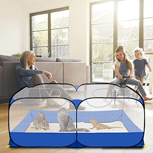 Small Animals Playpen,Reptiles Cage,Chicken Run Coop Chicken Playpen Breathable Transparent Pet Playpen Pop Open Outdoor/Indoor Exercise Fence,Portable Yard Fence (Blue)