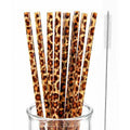 10 Pcs Reusable Brown Leopard Straws Long Straws with Cleaning Brushes - color: Brown