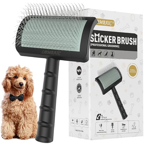 Doodle Brush Poodle Slicker Brush for Grooming Fluff Shedding Easy. | Curved Long Soft Bristles Cats Dogs Slicker Brush,Reduce Long Thick Curly Hair Tangles,Mats,Knots,Fluffy Matted Hair.25mm - color: black
