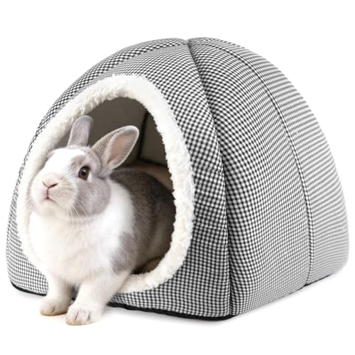 Rabbit Hideout Bed for Large Bunnies, Soft Plush Bunny House | Cozy Small Animal Hideaway with Removable Pad for Indoor Rabbits, Guinea Pigs, and Ferrets, Charcoal - color: Charcoal