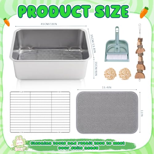 Hicarer Rabbit Litter Box, Extra Large Bunny Litter Box with Stainless Steel Sifting Tray, Grid and Washable Pee Pad, Animal Toilet Potty Tray Easy to Clean and Odor Control(18" × 13.8" × 6")