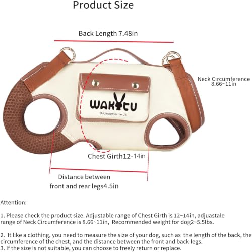 Wakytu Dog Lift Harness Dog Carrier VES Harness Adjustable Leash with Small Puppy Treat Bag,Fits Most Cars,XS | stylish puppy sling carrier with handle & pocket,adjustable leash,walking & travel - color: 1.0 White, size: X-Small(2-5 LBS)