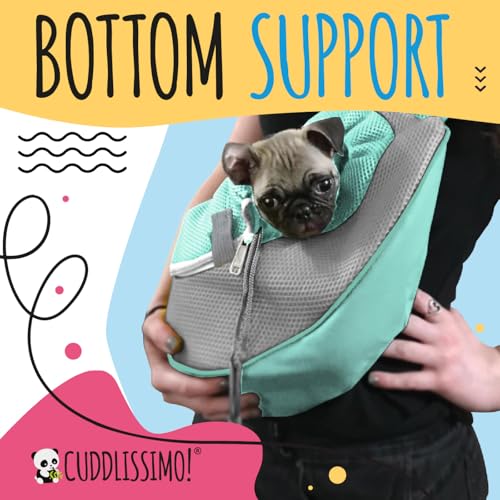 Cuddlissimo Small Dog Sling Carrier, Pet Cat Sling, Puppy Pouch - Lagoon-S | Teacup & toy breeds under 6 lbs, Yorkie, Chihuahua, kitten, wearable purse-style shoulder bag, hands-free chest carrying - color: Blue Lagoon