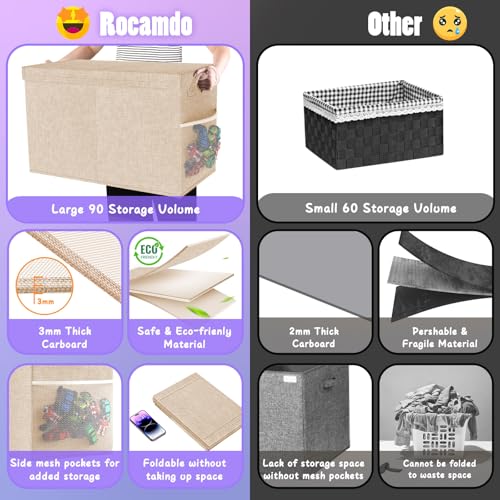 Large Toy Storage Box with Lid, Dividers, Collapsible Kids Toy Chest, Beige | Toy Box for Boys, Girls, Nursery, Bedroom, Living Room, Playroom, 25 x 13 x 16 inches - color: Large Beige
