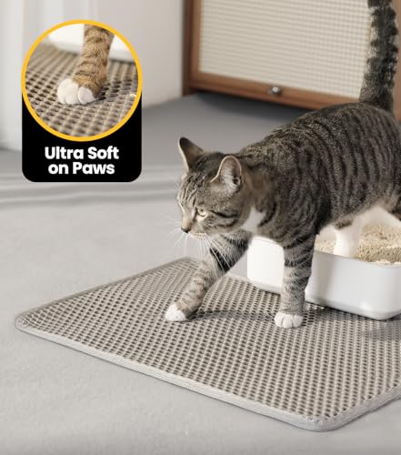 Cat Litter Mat, Upgrade Super Waterproof Back Layer Litter Box Mat, Non Slip, Durable, Soft on Paws Kitty Trapping Matt (24"x18", Gray) - color: Gray