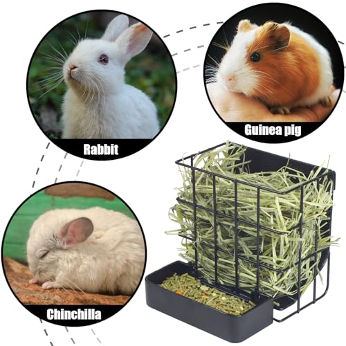 Rabbit Hay Feeder Guinea Pig Hay Feeder, Hay and Food Holder with Hook Heavy-Duty Metal Frame Hay Rack，for Bunny, Guinea Pigs,Chinchillas， Comes with Two Multifunctional Zippers-6.8x6.7x6.6inch - color: Black, size: 1 piece Small